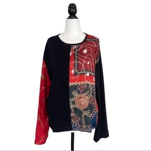 Zara Basic womens half black half chain print long sleeve shirt